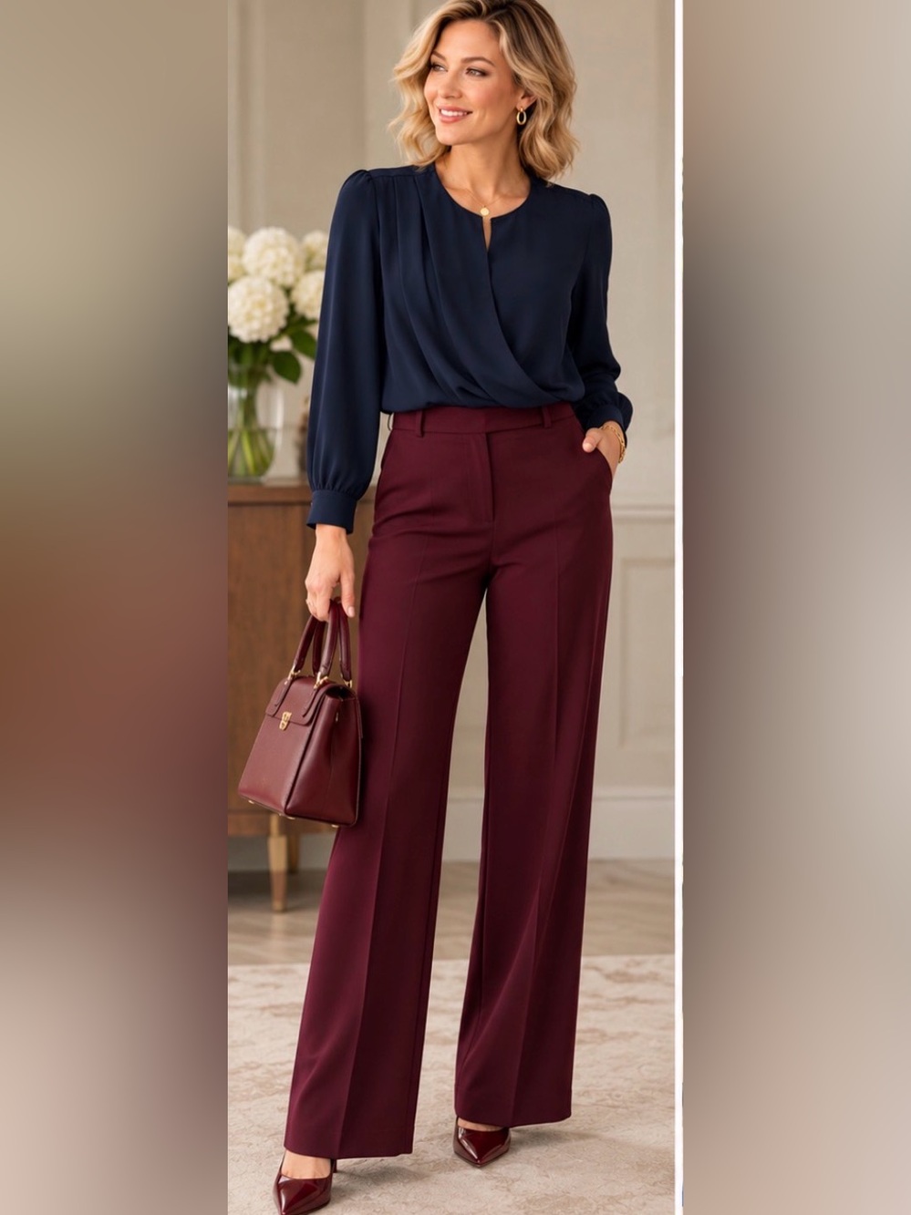 Ann Taylor Elegant Navy Blouse size M